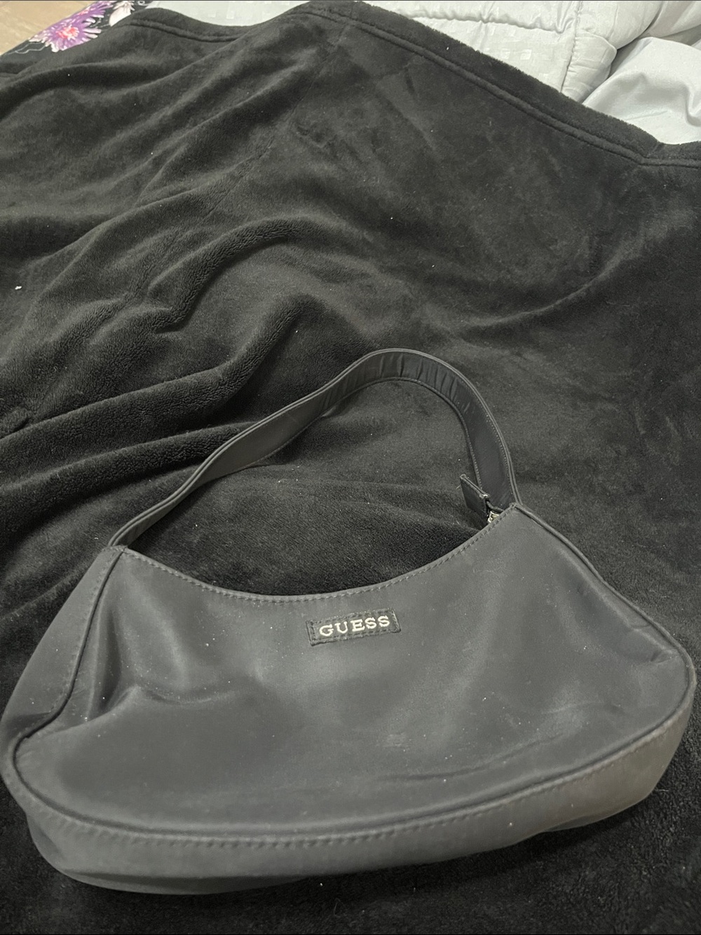 GUESS Black Shoulder Bag with Branded Plaque